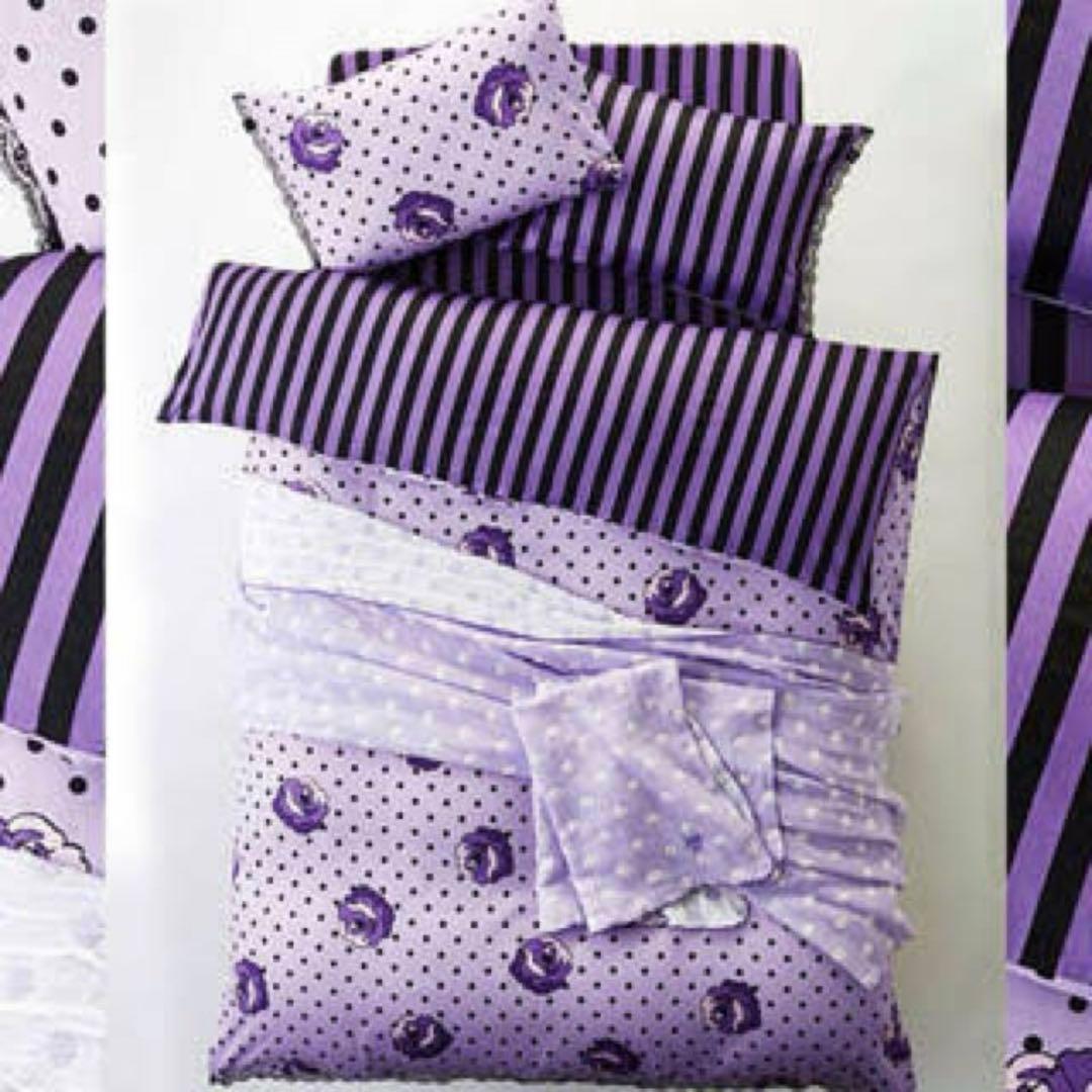 新品　アナスイ　ベッドリネン　３点セット　パープル　ドットローズ　西川産業