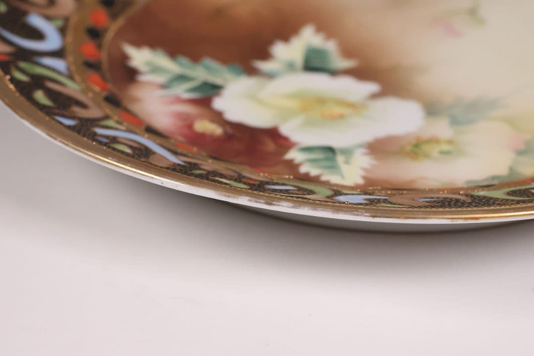 【CM289】オールドノリタケ 花図 プレート 26.5cm 明治 皿 陶磁器