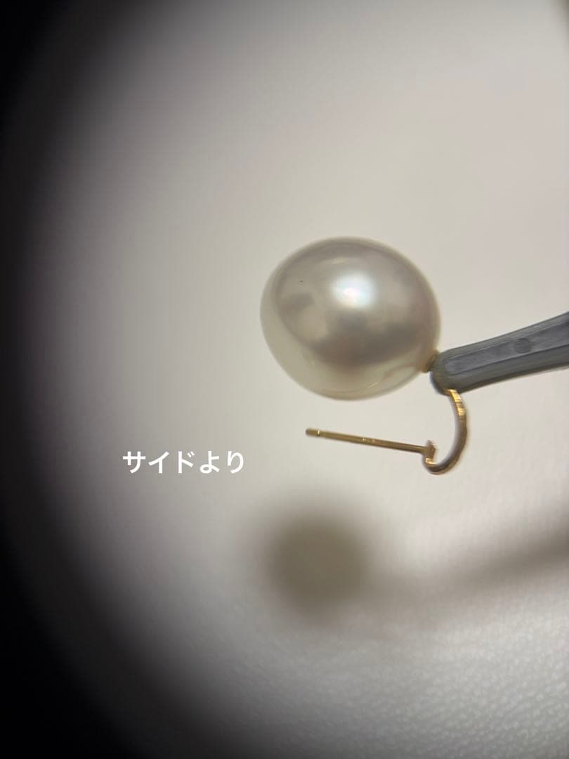 K18刻印あり、南洋白蝶パールピアス14.7mm前後