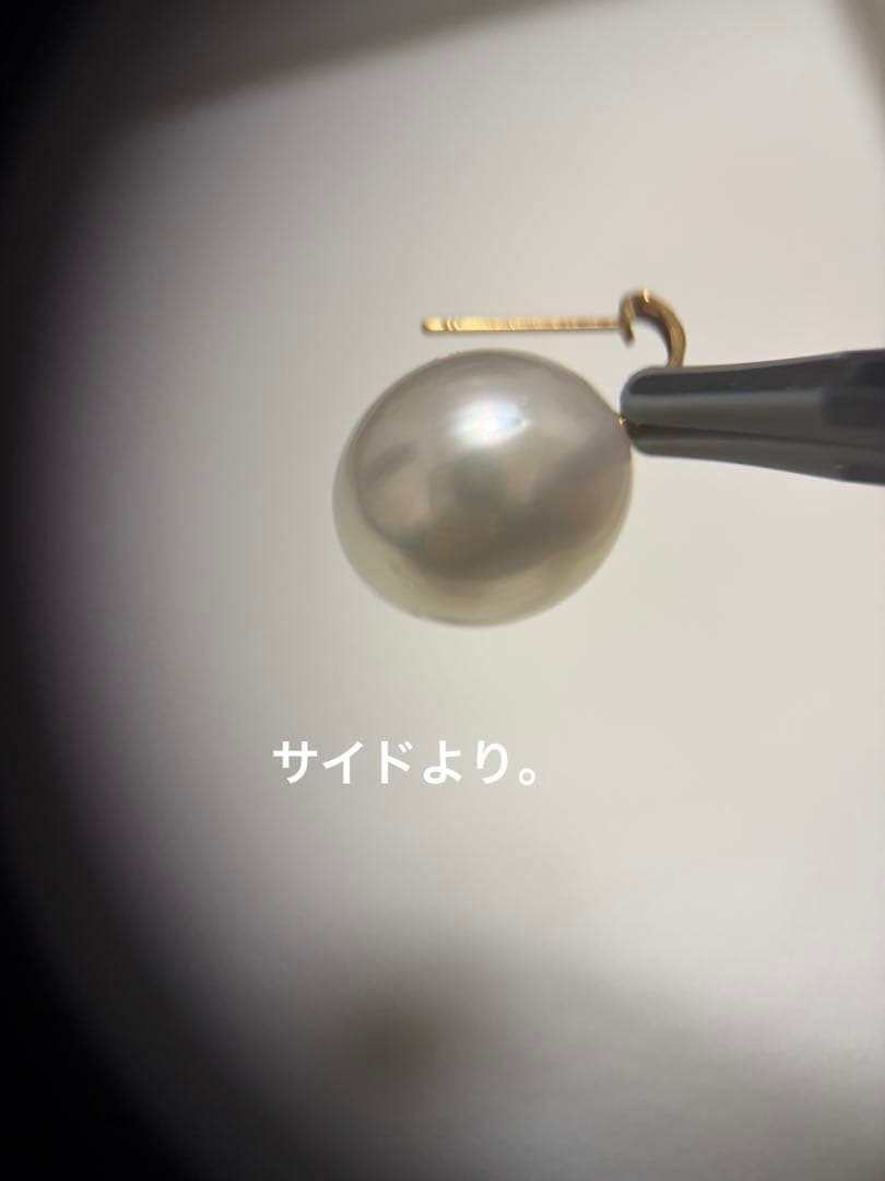 K18刻印あり、南洋白蝶パールピアス14.7mm前後