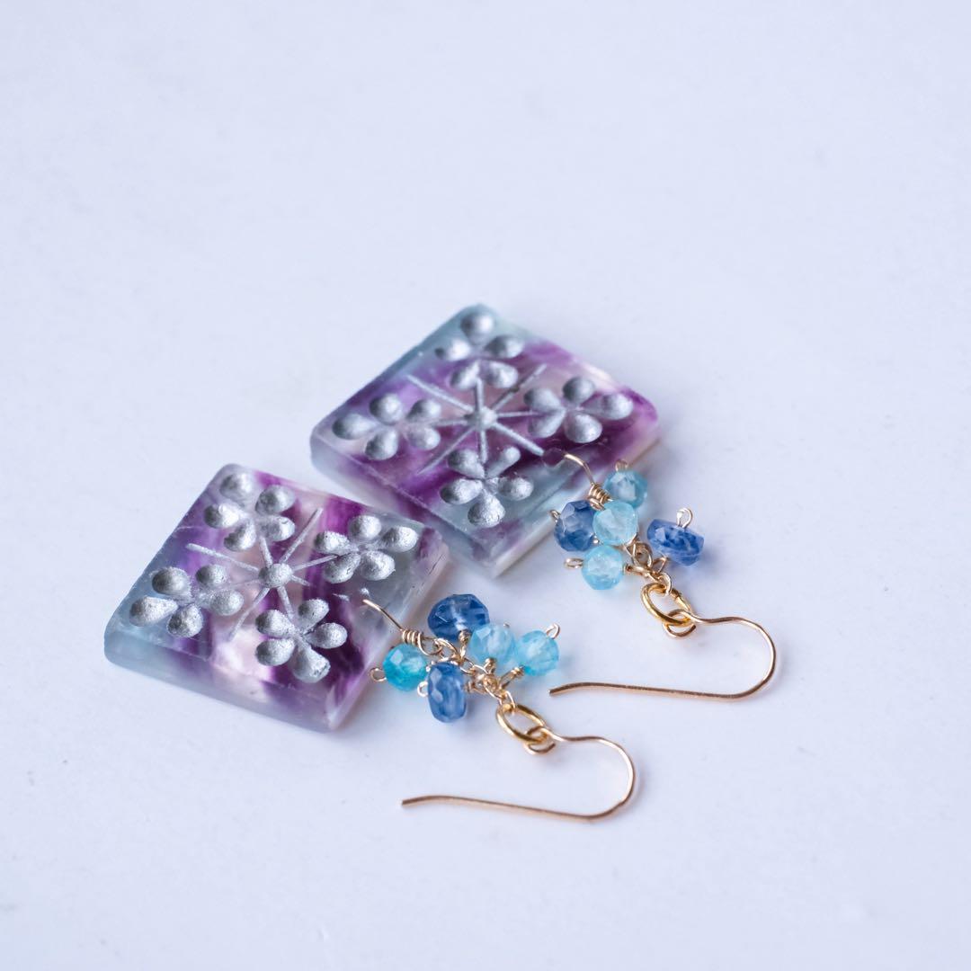 廃盤レア商品♦︎14kgfフローライトクリスマスキルトカービングピアス