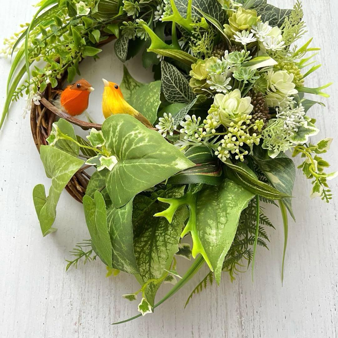 NO25_73森と小鳥のリース　アーティフィシャルフラワー　造花　玄関リース
