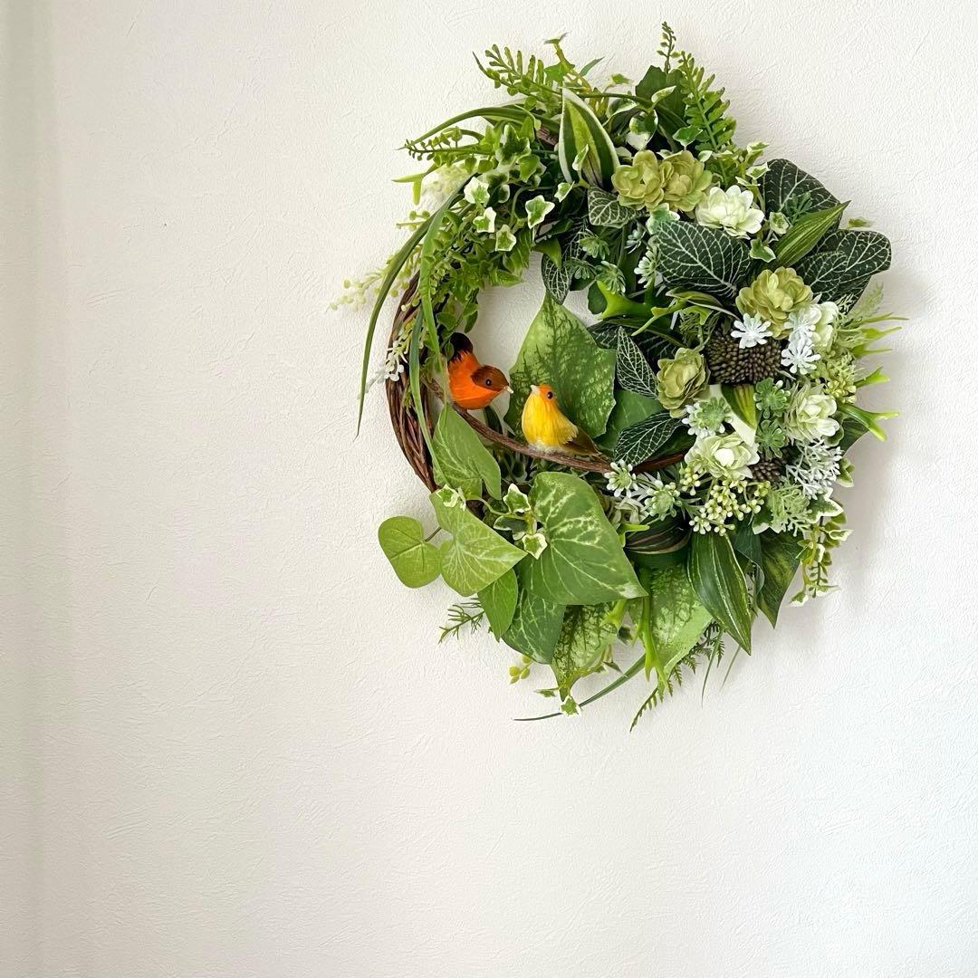 NO25_73森と小鳥のリース　アーティフィシャルフラワー　造花　玄関リース