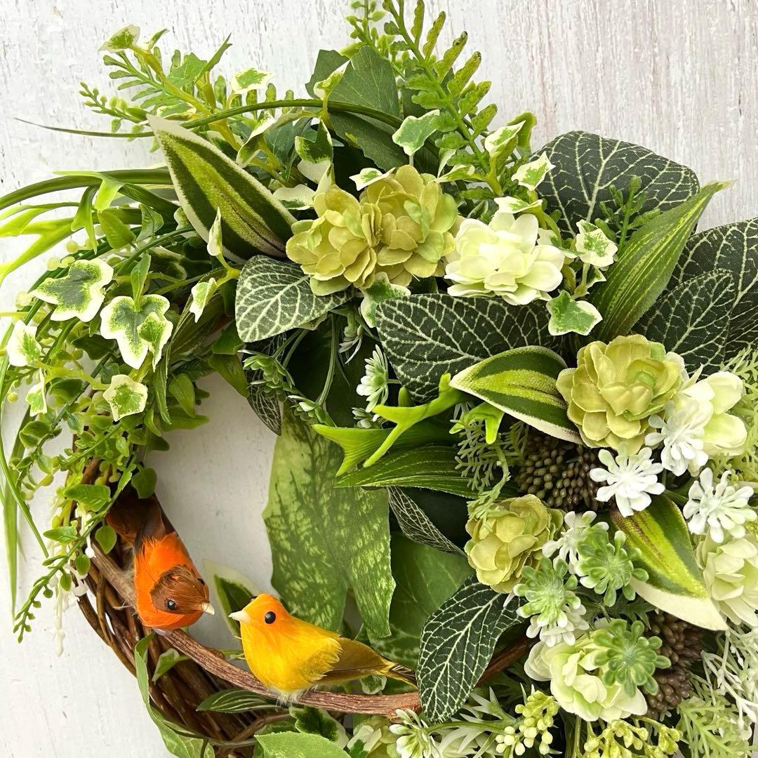 NO25_73森と小鳥のリース　アーティフィシャルフラワー　造花　玄関リース