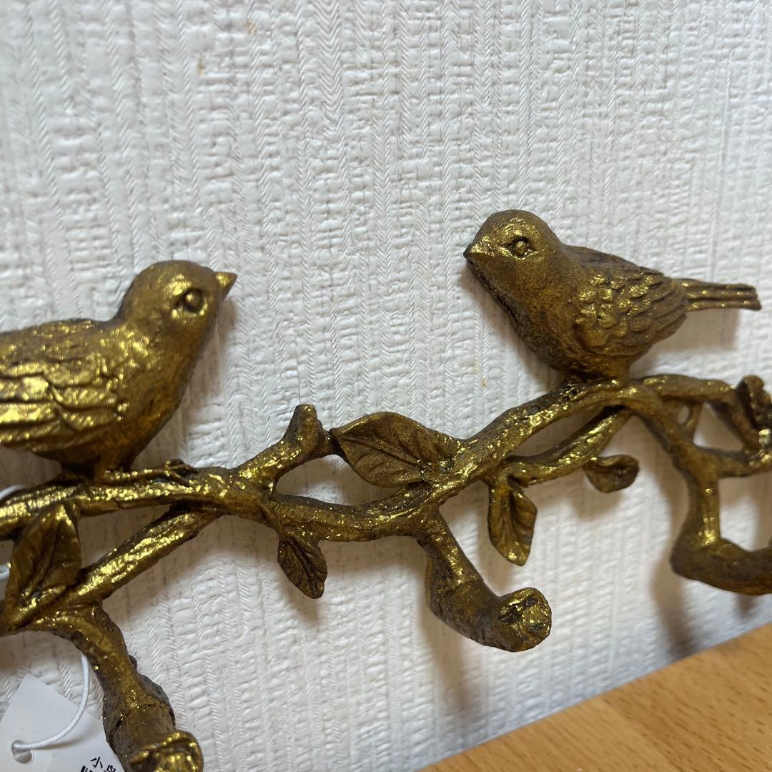 金色の鳥と花の金属製ウォールフック