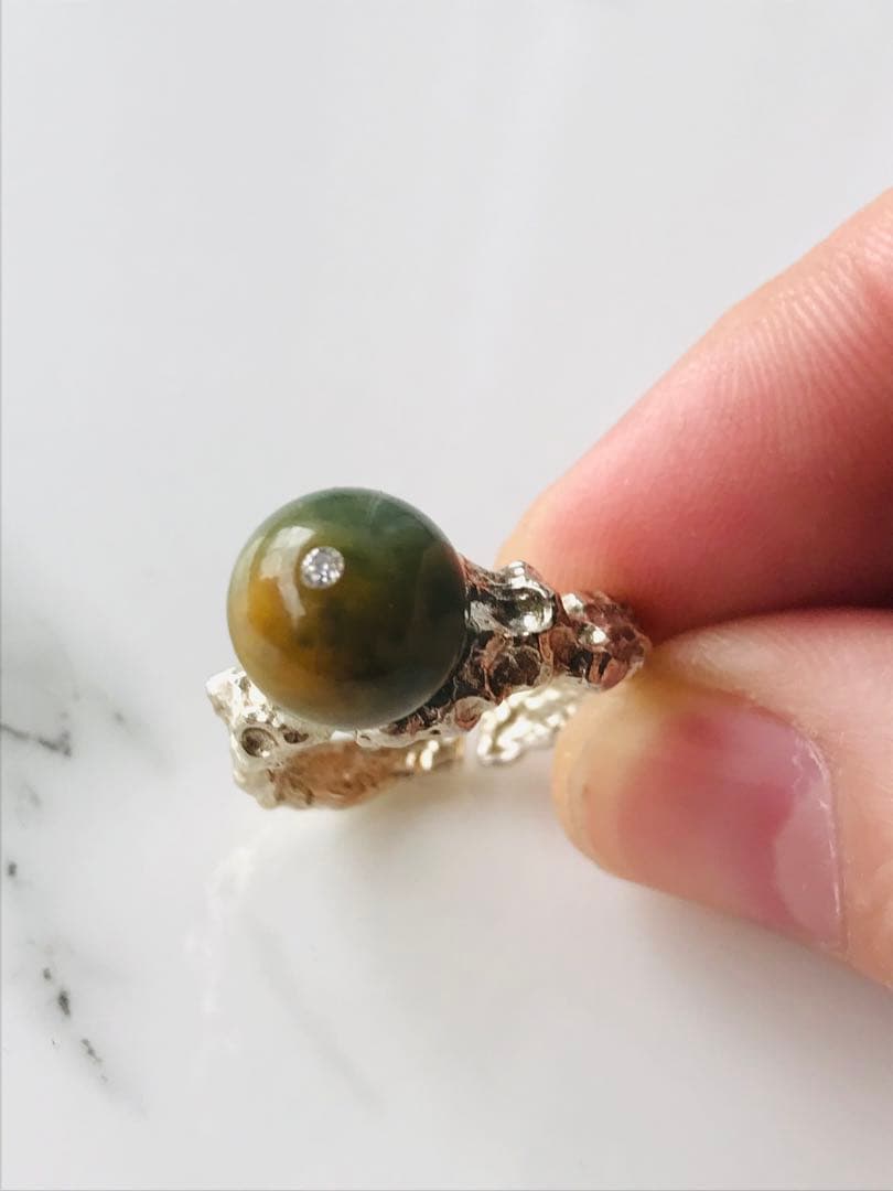 [R200-001］翡翠　リング　s925 グアテマラ産　12号　ダイヤモンド