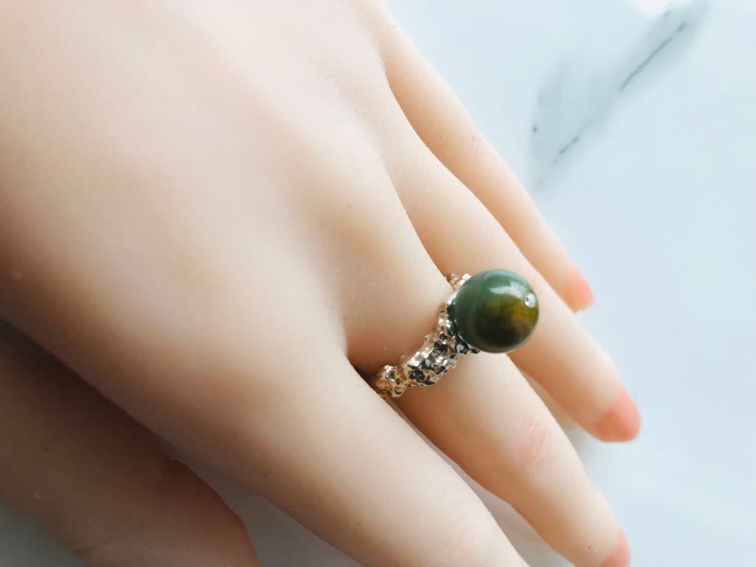[R200-001］翡翠　リング　s925 グアテマラ産　12号　ダイヤモンド