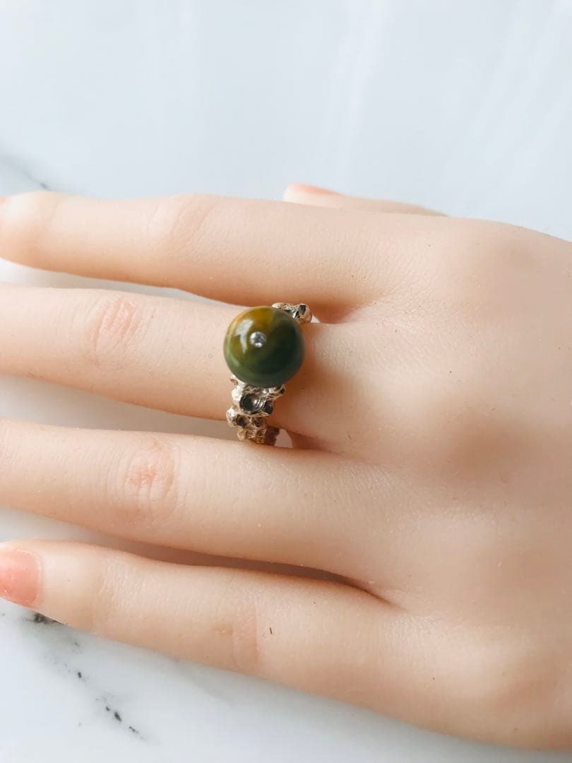 [R200-001］翡翠　リング　s925 グアテマラ産　12号　ダイヤモンド