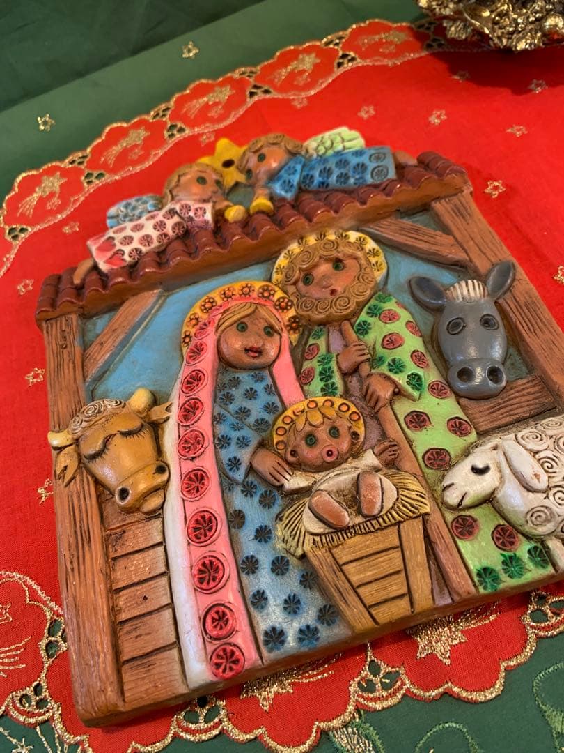 スペイン製　セビリア　ビンテージのヘススの可愛い聖家族の陶板！シスターが作られた