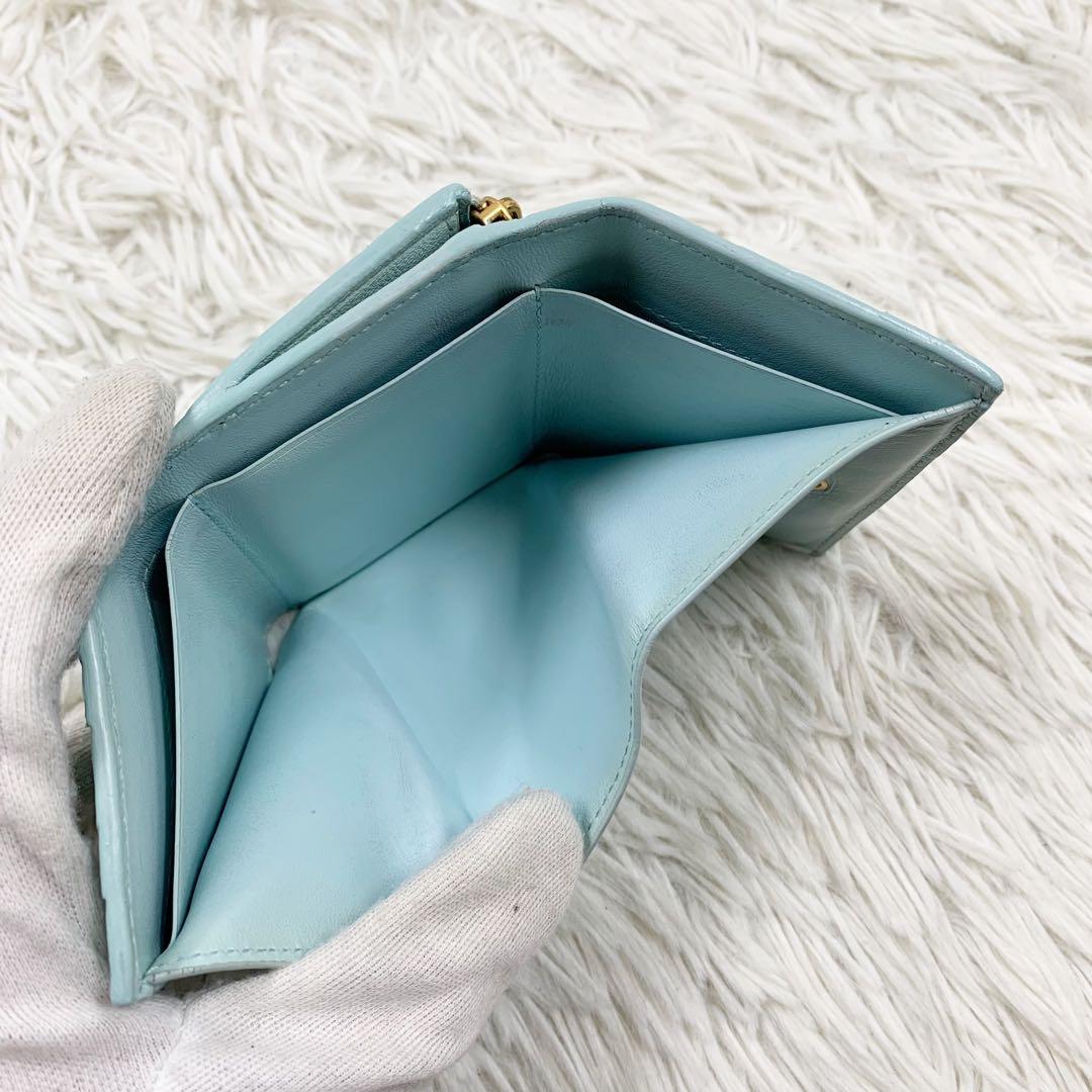 【✨極美品✨】ボッテガヴェネタ イントレチャート 三つ折り財布 ターコイズブルー