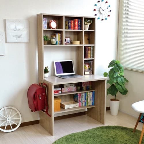 【新品・送料無料】パソコンデスク 83幅 書棚付き オーク 学習机 書斎机