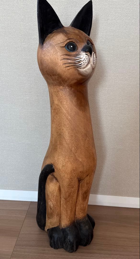 エスニック雑貨　木彫りネコ