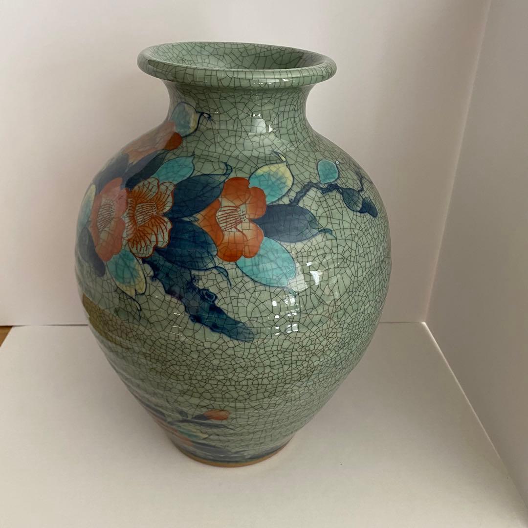 鍋島　青山作　壺　貫入　花瓶　陶器