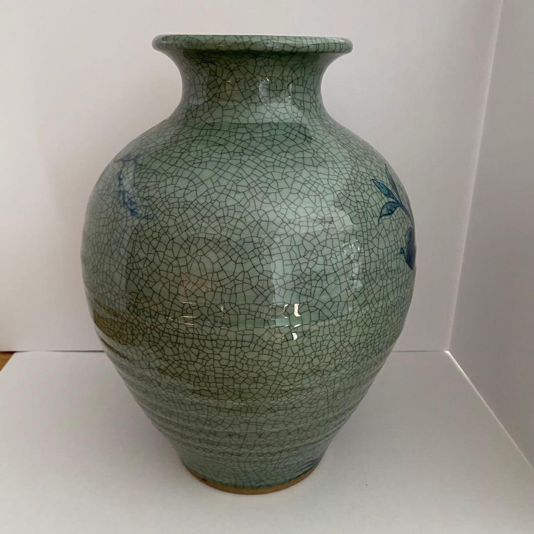 鍋島　青山作　壺　貫入　花瓶　陶器