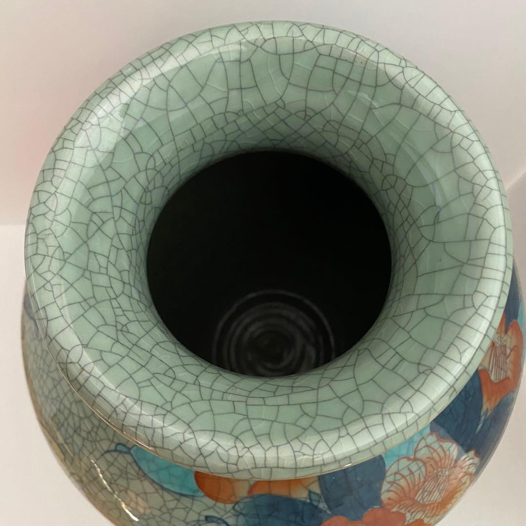 鍋島　青山作　壺　貫入　花瓶　陶器