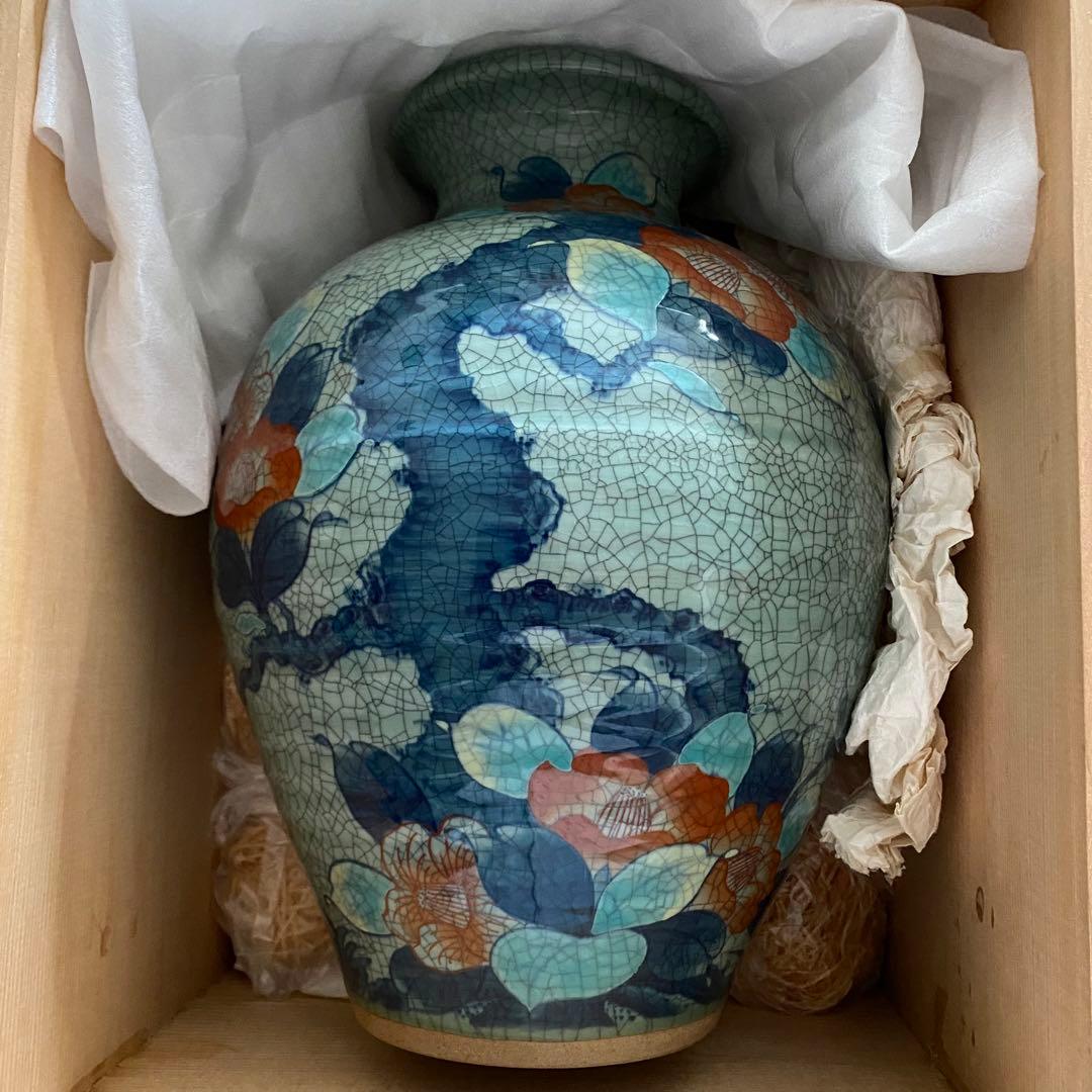 鍋島　青山作　壺　貫入　花瓶　陶器