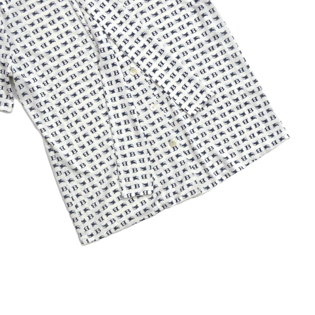 BURBERRYバーバリー ロゴモノグラム総柄ボウタイドライシャツMホワイト白