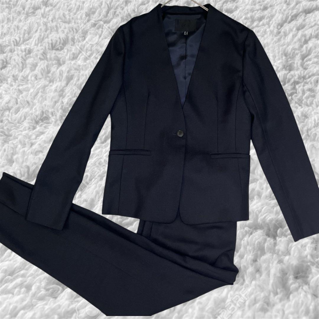 【美品】ICB　洗える ノーカラージャケット　セットアップ　パンツ　スーツ　L