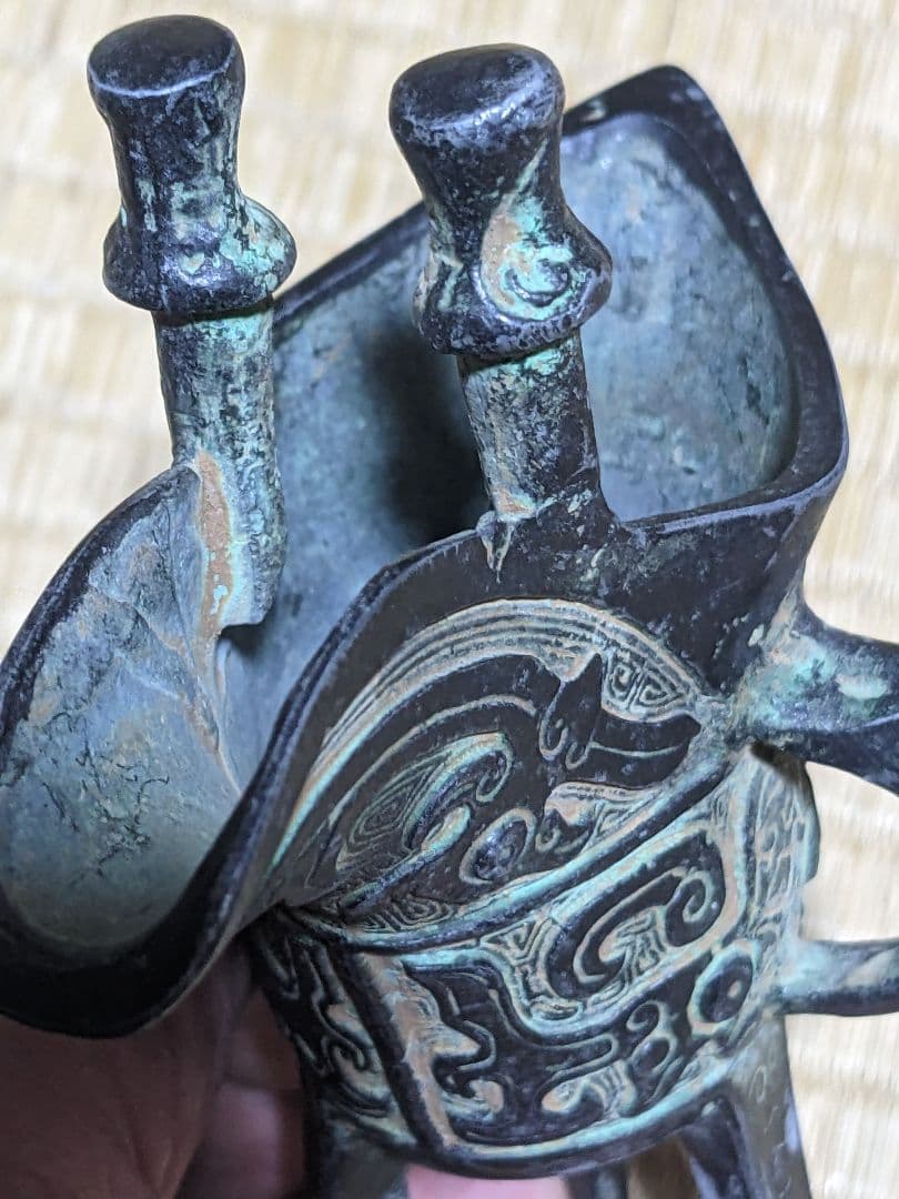 ♦中国古代 青銅器 饕餮文 爵 酒器 祭祀 儀礼用 清時代 古玩 古美術 骨董品