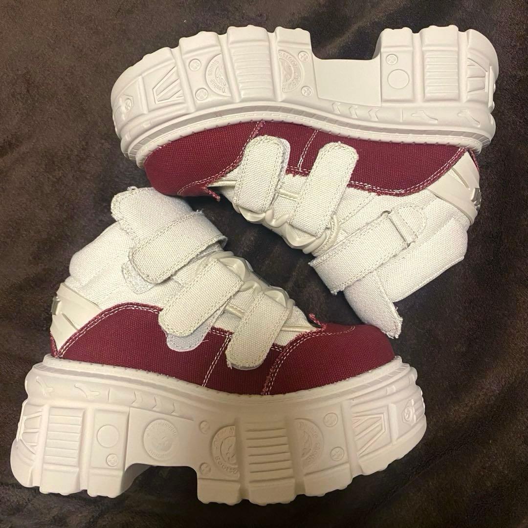 NEW ROCK風　ニューロック スニーカー　ベージュ　赤　ベルト　厚底