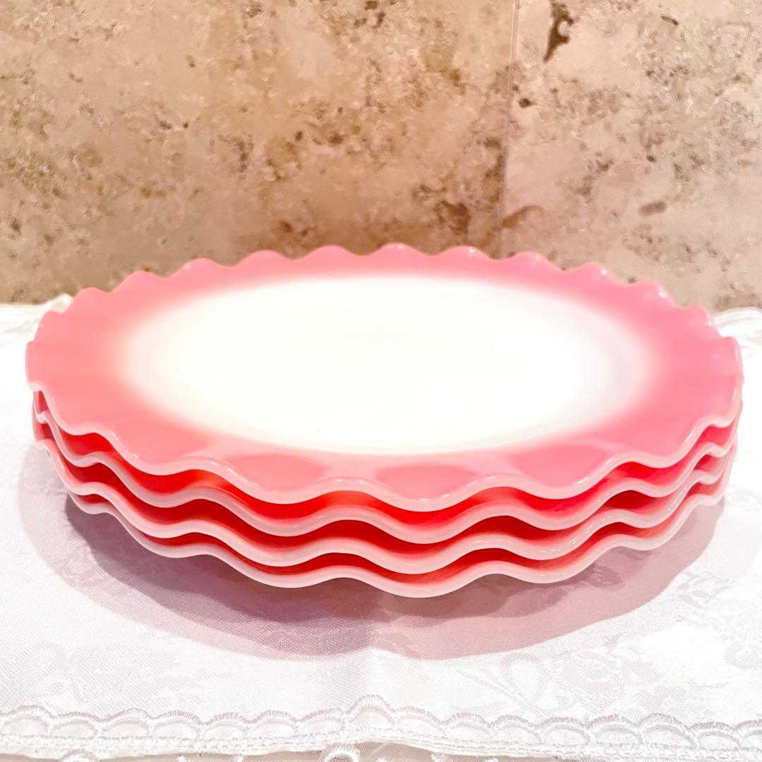 Hazel Atlasヘーゼルアトラス ピンク リップル プレート セット