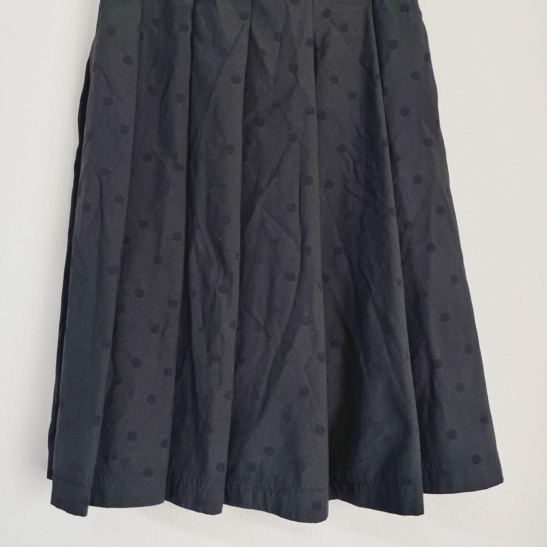 【コムデギャルソン】ポルカドットタックフレアスカート ミモレ丈 ブラック