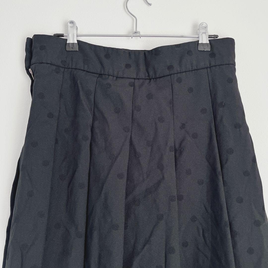 【コムデギャルソン】ポルカドットタックフレアスカート ミモレ丈 ブラック
