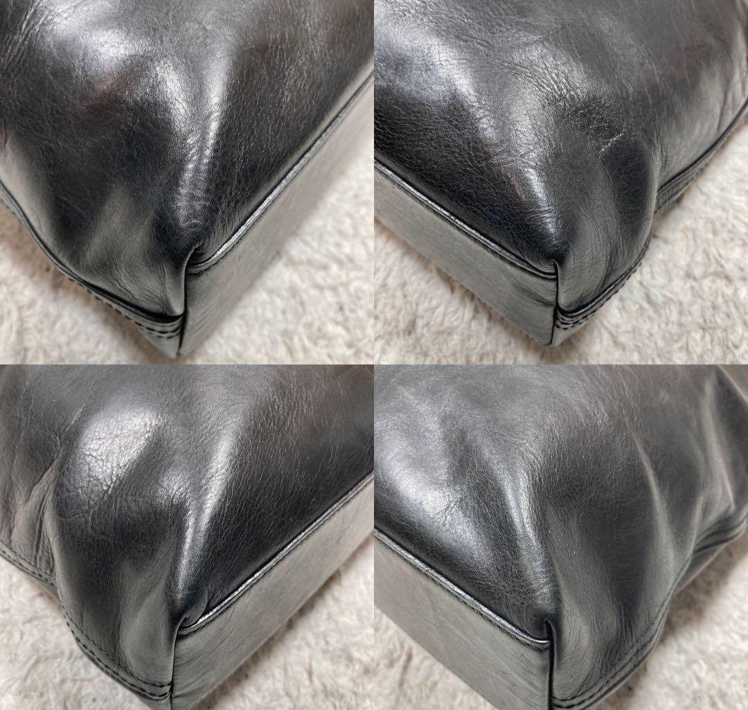 美品 アニアリ トートバッグ A4可大容量 肩掛け可 黒 本革レザー チャーム