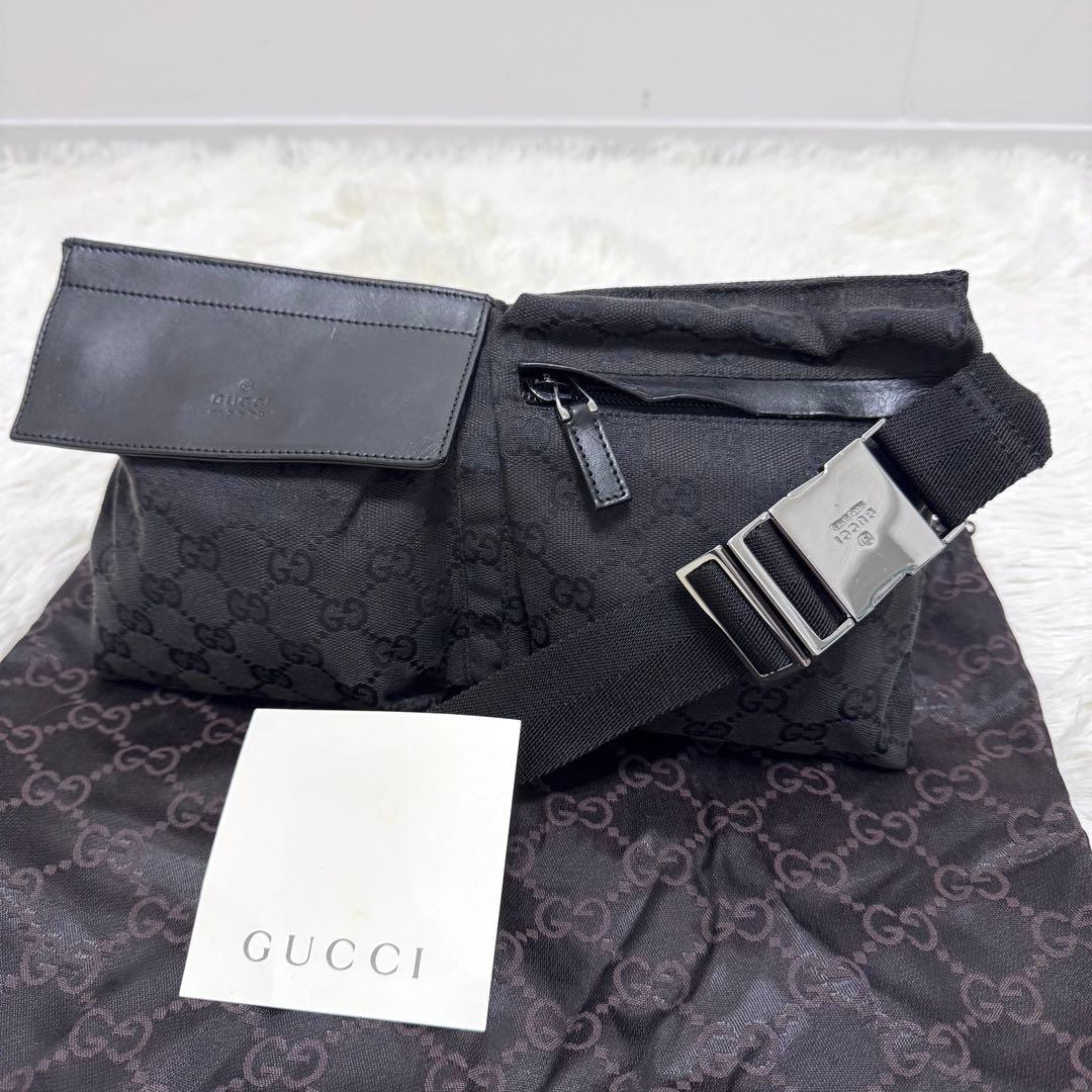 【極美品】グッチ GUCCI ボディバッグ GG柄 キャンバス レザー ブラック