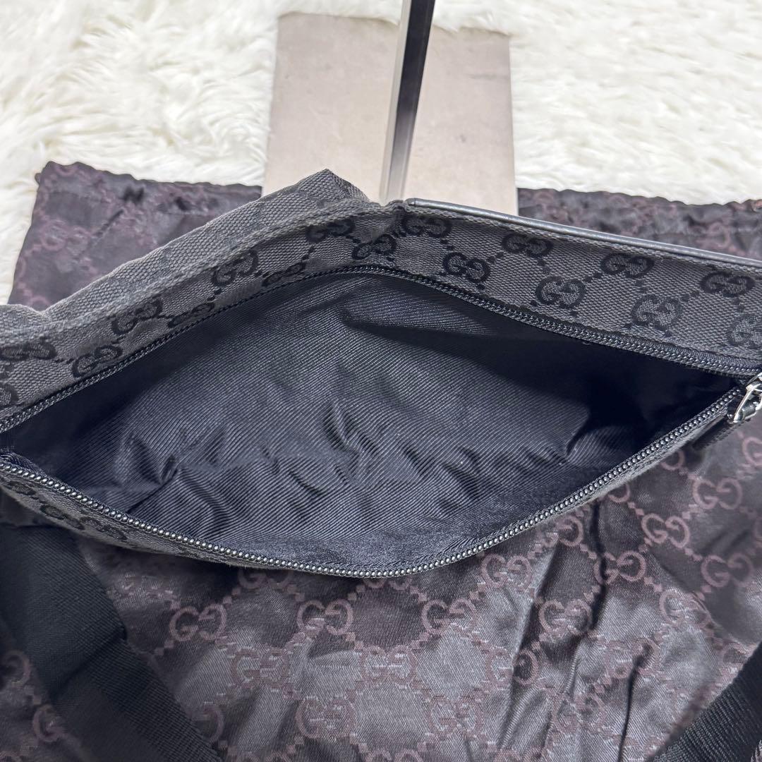 【極美品】グッチ GUCCI ボディバッグ GG柄 キャンバス レザー ブラック