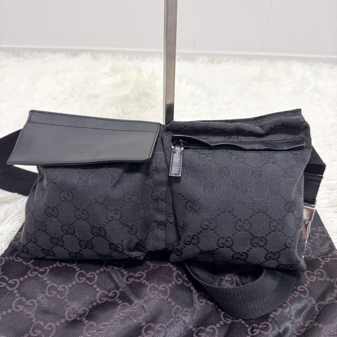 【極美品】グッチ GUCCI ボディバッグ GG柄 キャンバス レザー ブラック