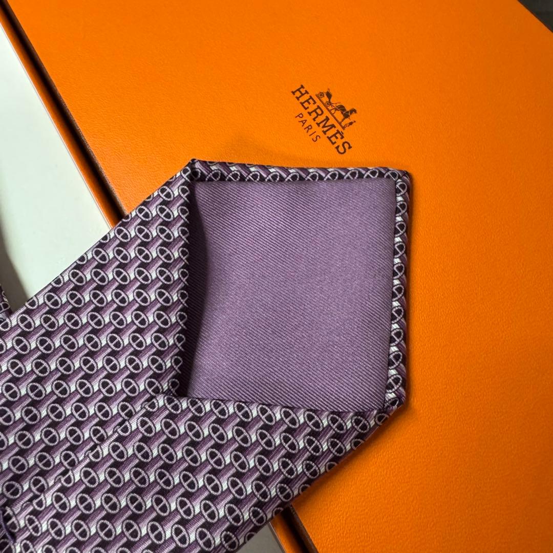 未使用 エルメス シェーヌダンクル アンカーチェーン H柄 ネクタイ パープル