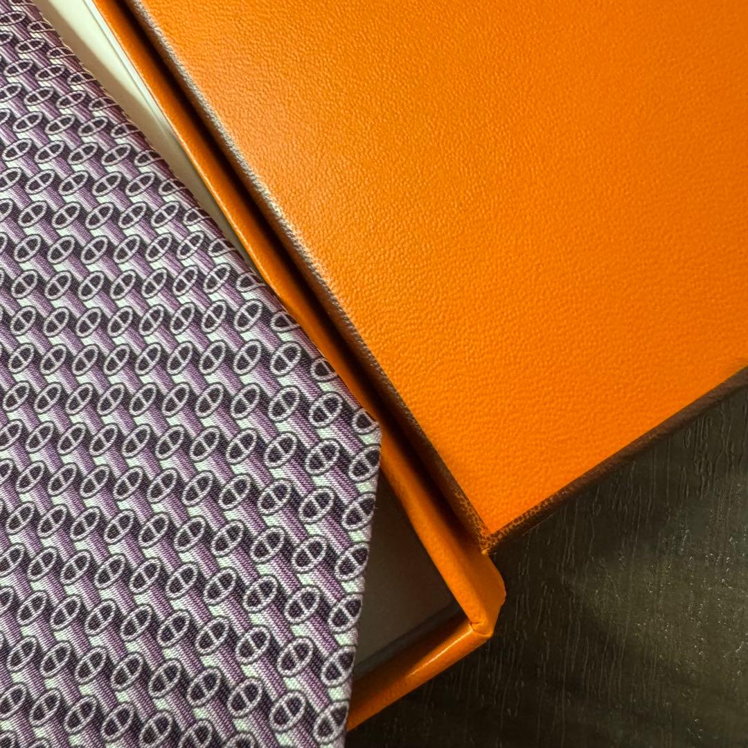 未使用 エルメス シェーヌダンクル アンカーチェーン H柄 ネクタイ パープル