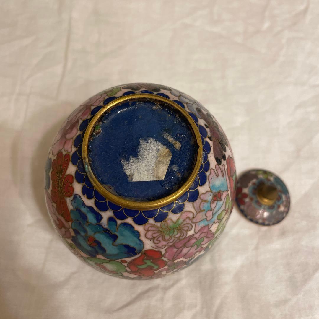 花柄陶器花器 蓋付き
