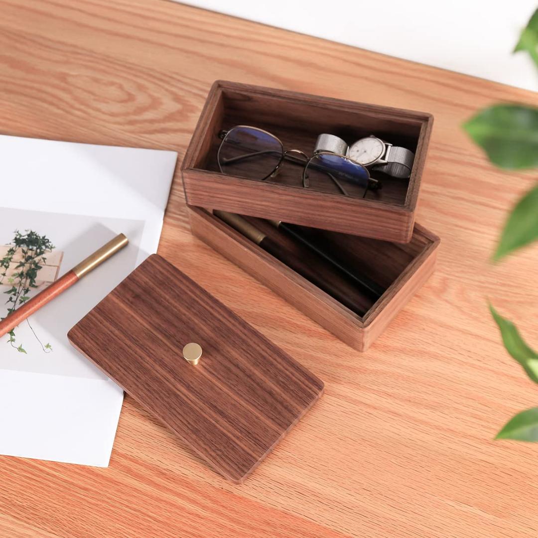 蓋つき アクセサリー 黒胡桃材製蓋付き小物収納ボックス