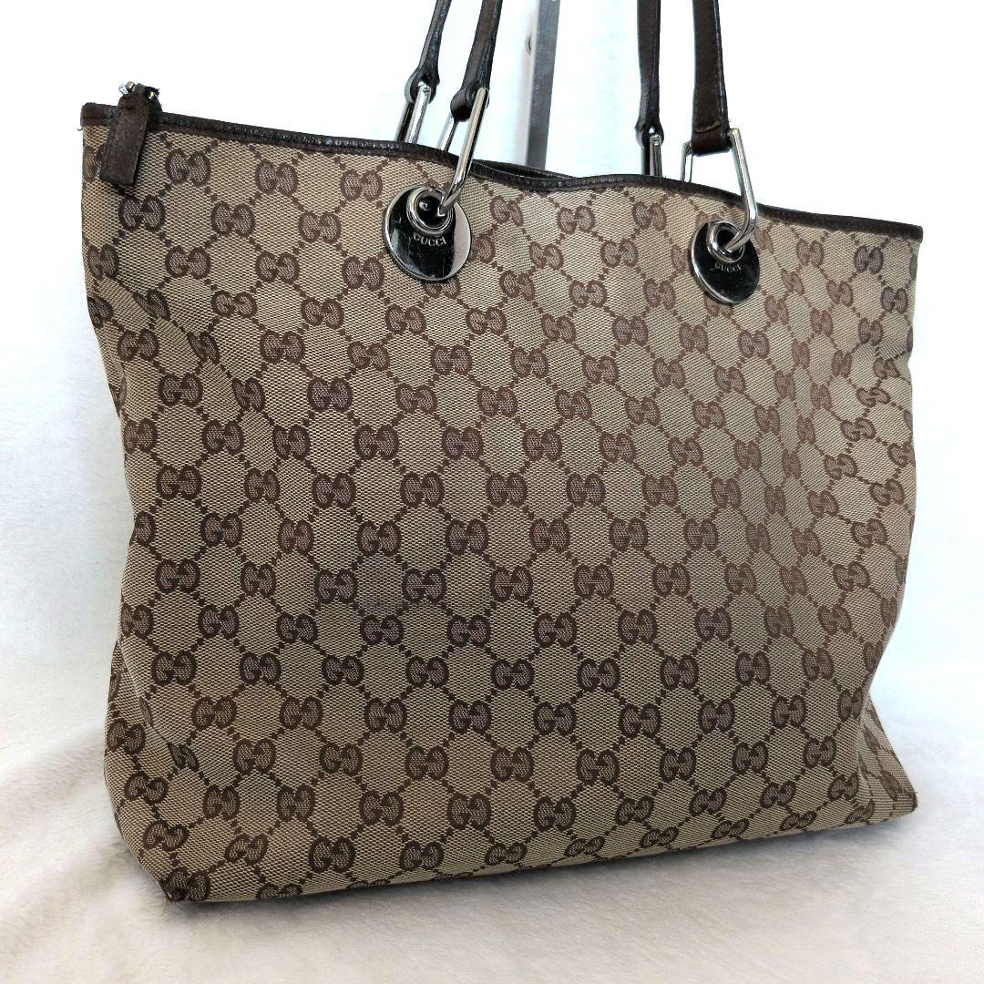 GUCCI グッチ　GGキャンバス ブラウン トートバッグ　キャンバス　レザー