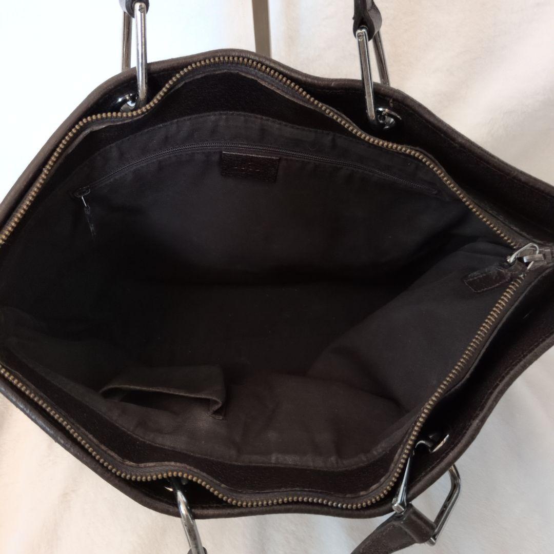 GUCCI グッチ　GGキャンバス ブラウン トートバッグ　キャンバス　レザー