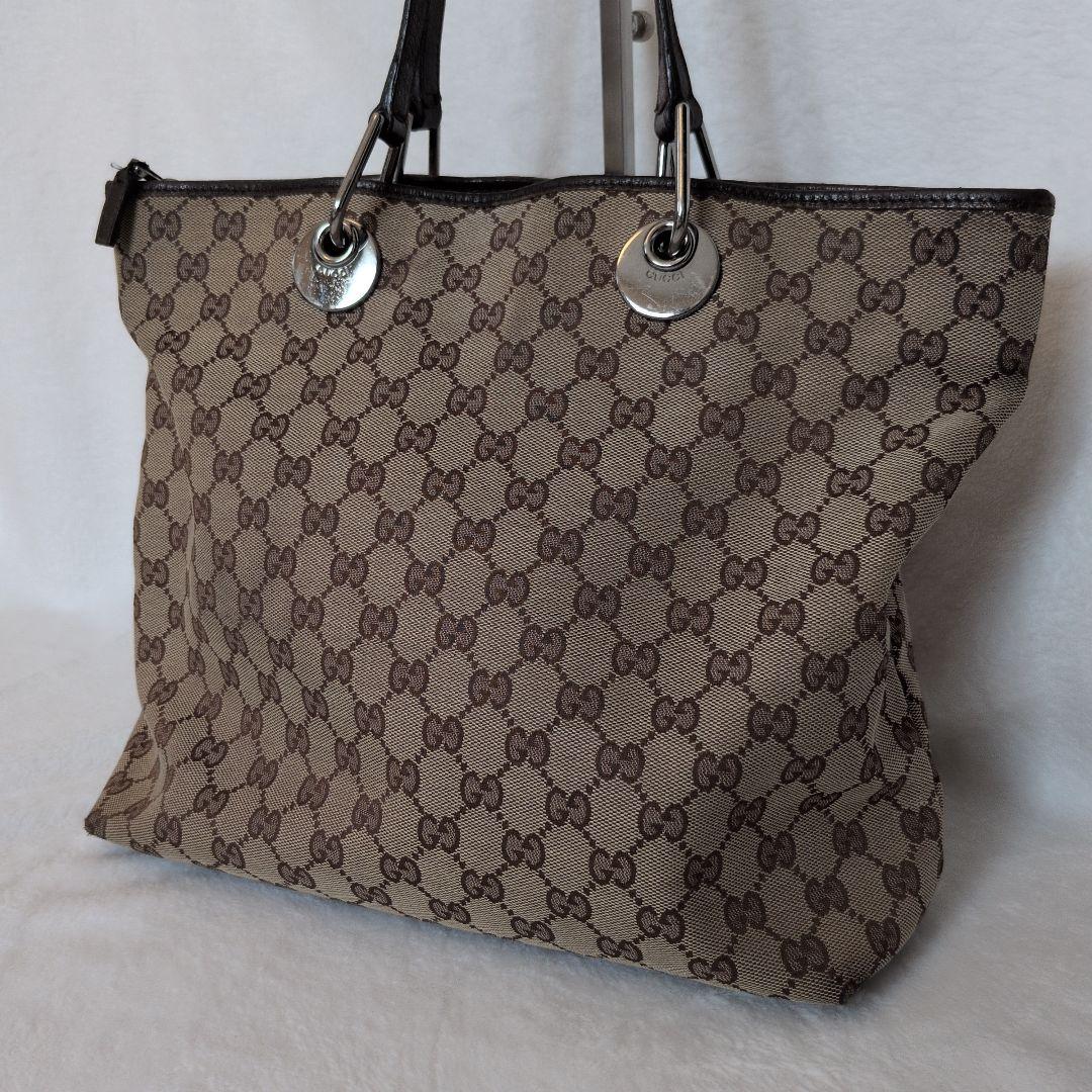 GUCCI グッチ　GGキャンバス ブラウン トートバッグ　キャンバス　レザー