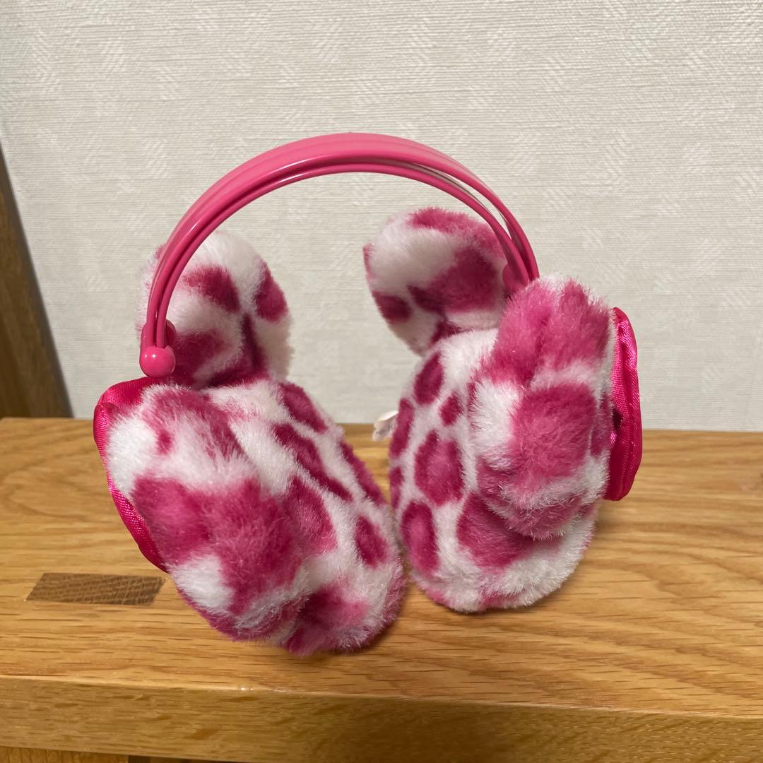 ディズニー　ピンクと白のヒョウ柄耳あて