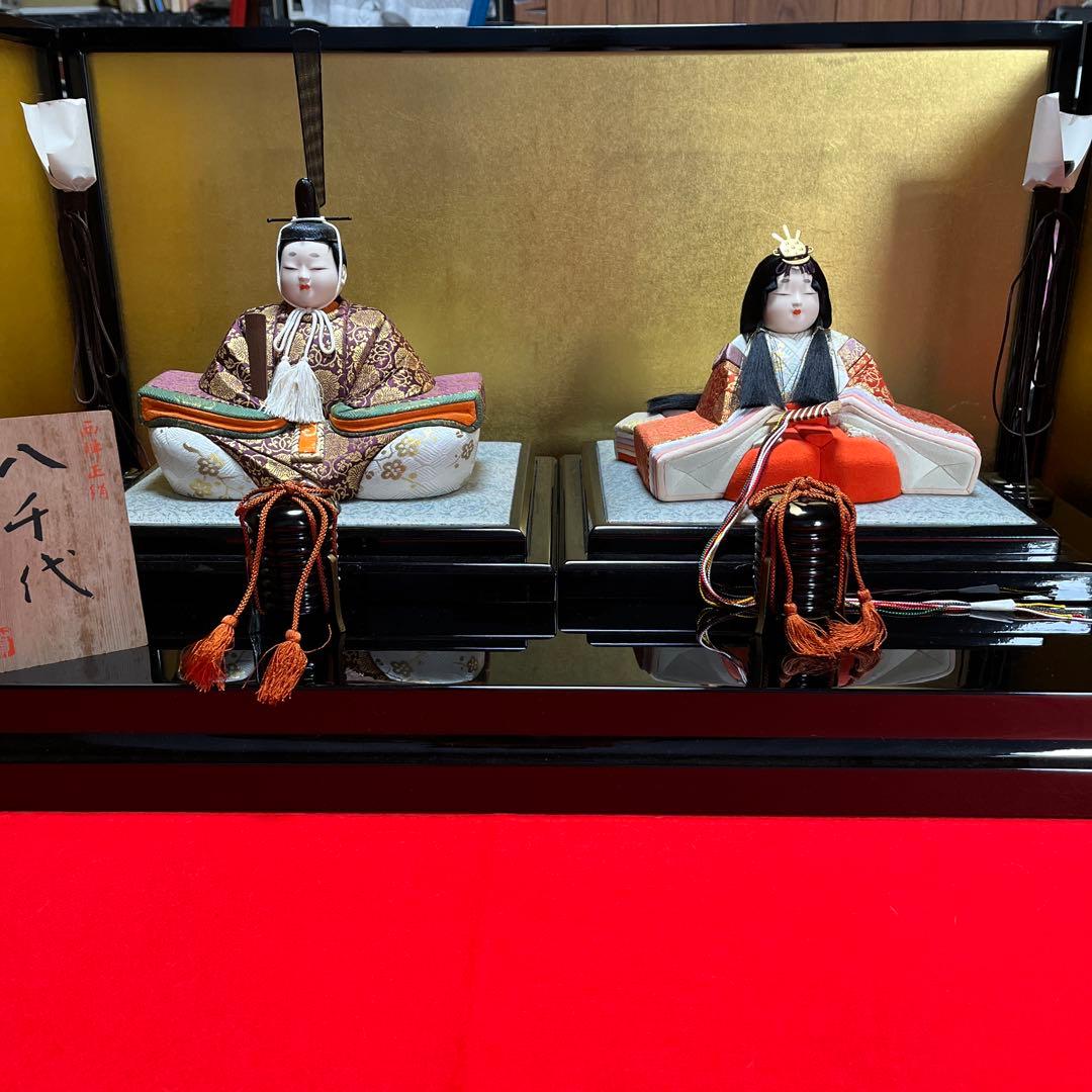 東玉工房　伝統工芸師、鈴木賢一　 江戸木目込￼雛人形　西陣織