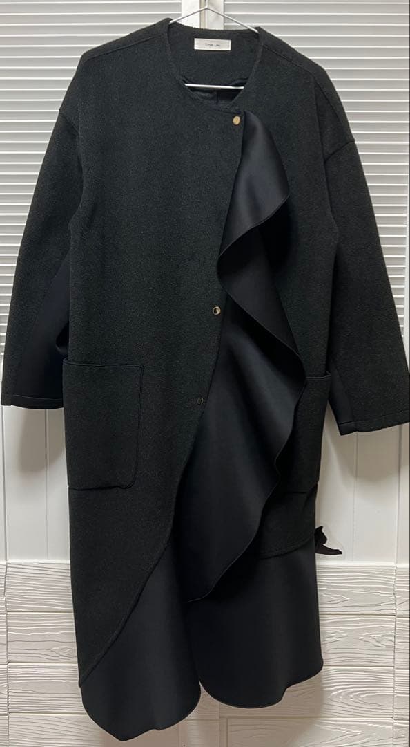 Eimee law ボンディングフリル ビーバーコート 38 スミクロ ブラック