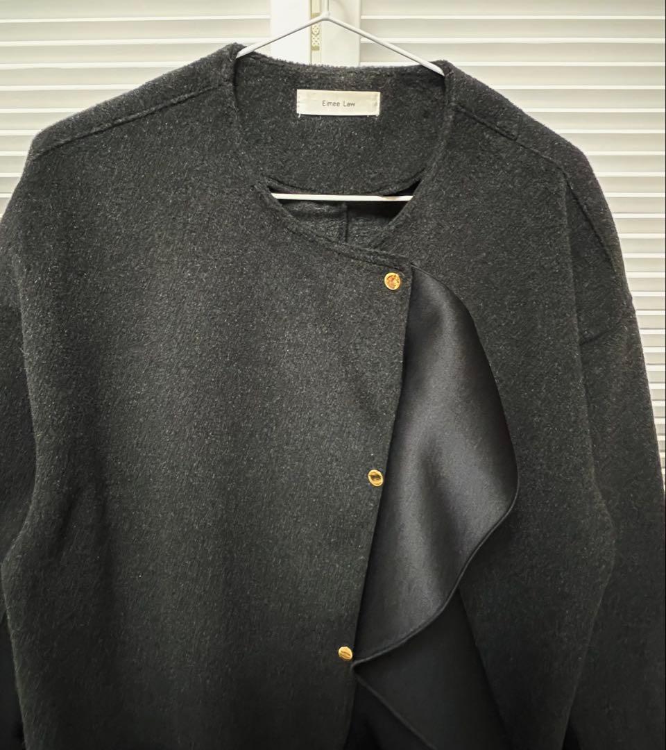 Eimee law ボンディングフリル ビーバーコート 38 スミクロ ブラック
