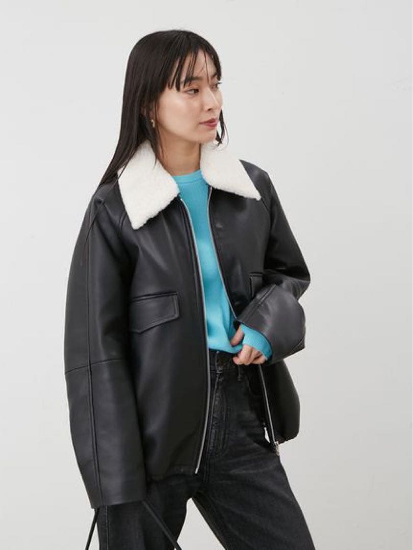 新品BLK1✴︎ MilaOwenステンカラーフェイクレザーブルゾン
