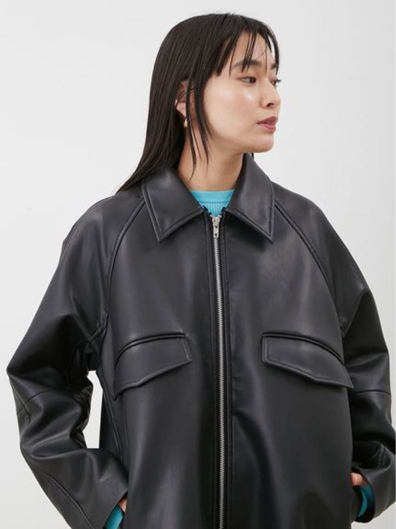 新品BLK1✴︎ MilaOwenステンカラーフェイクレザーブルゾン