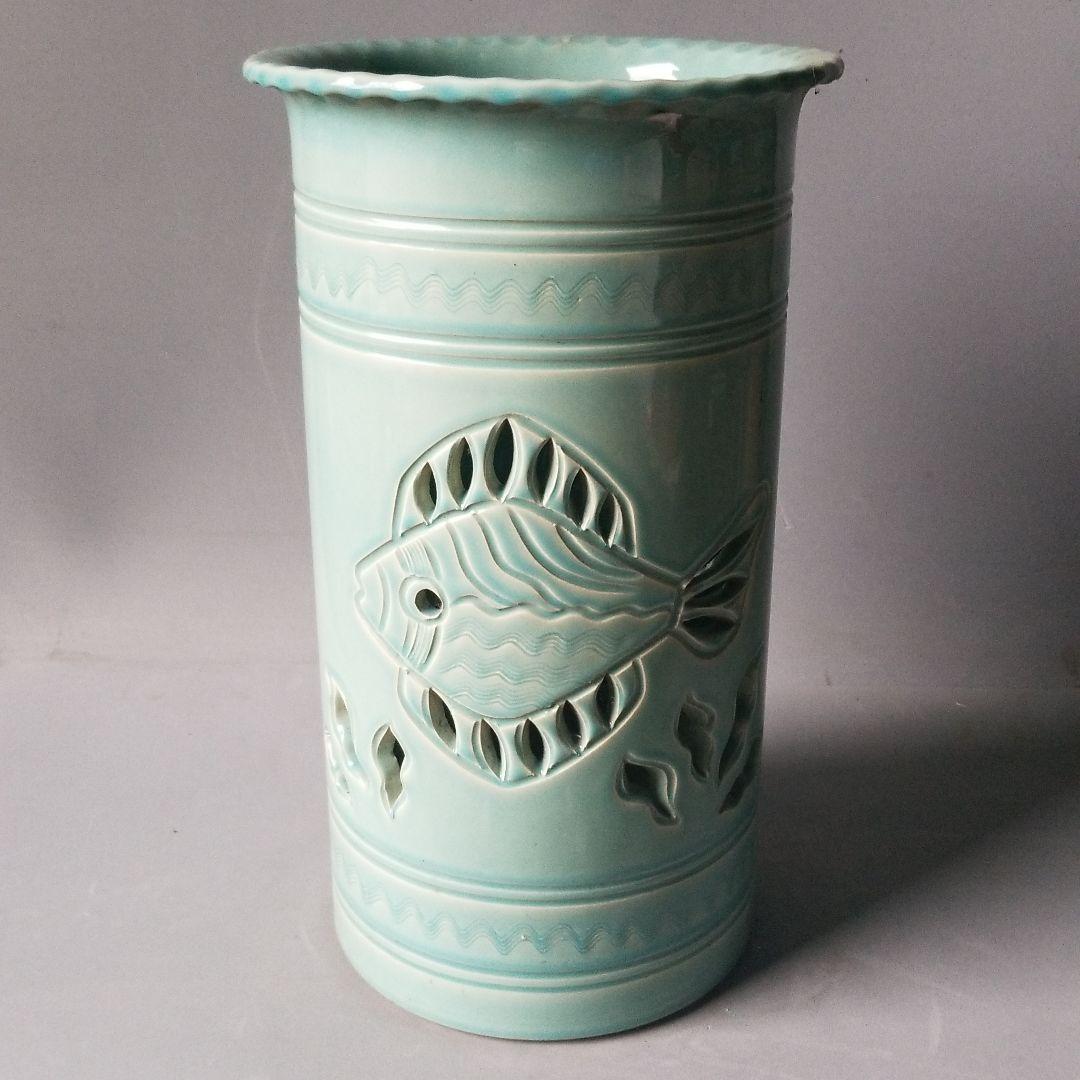 値下げしました⤵信楽焼傘立て 魚絵口広 信楽焼 高さ４８cm