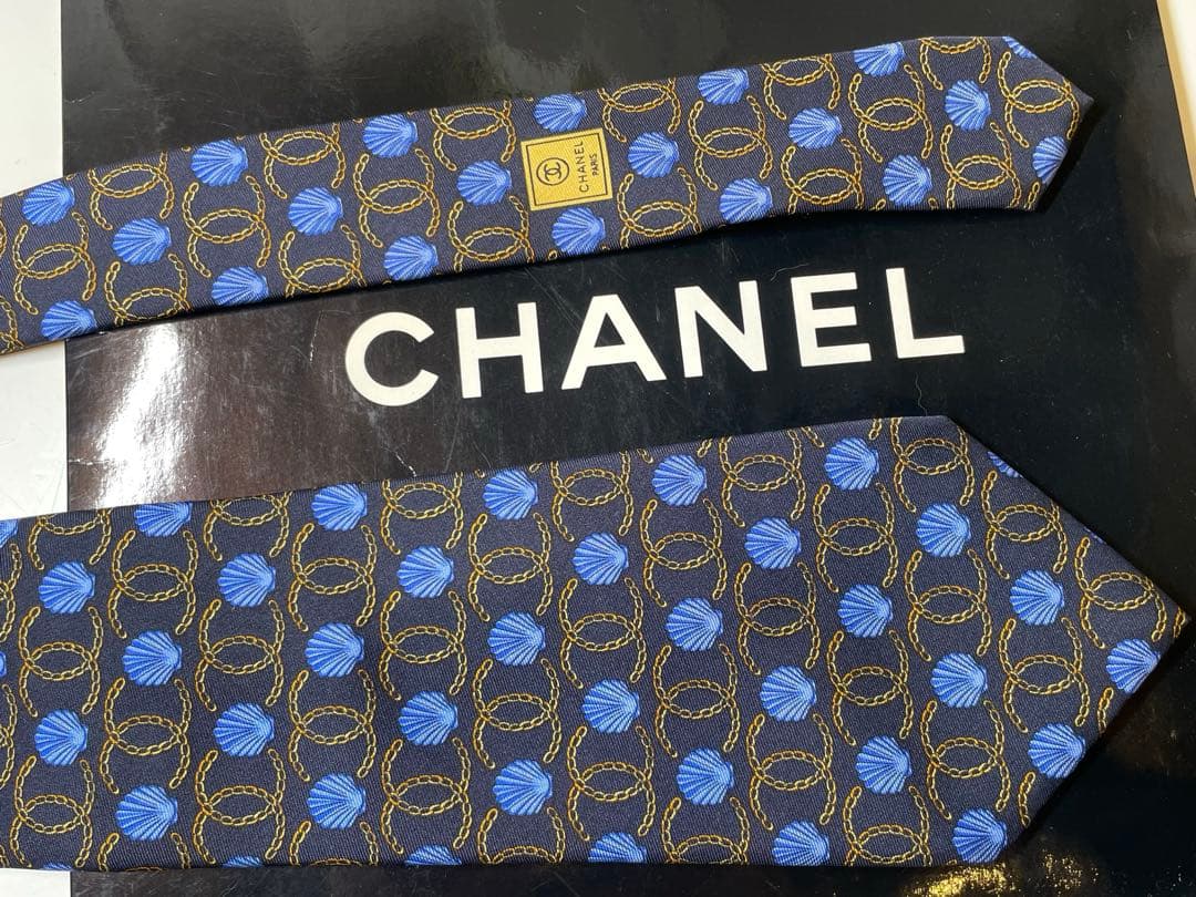 【試着のみ】CHANEL シルク ネクタイ ネイビー　イタリア製