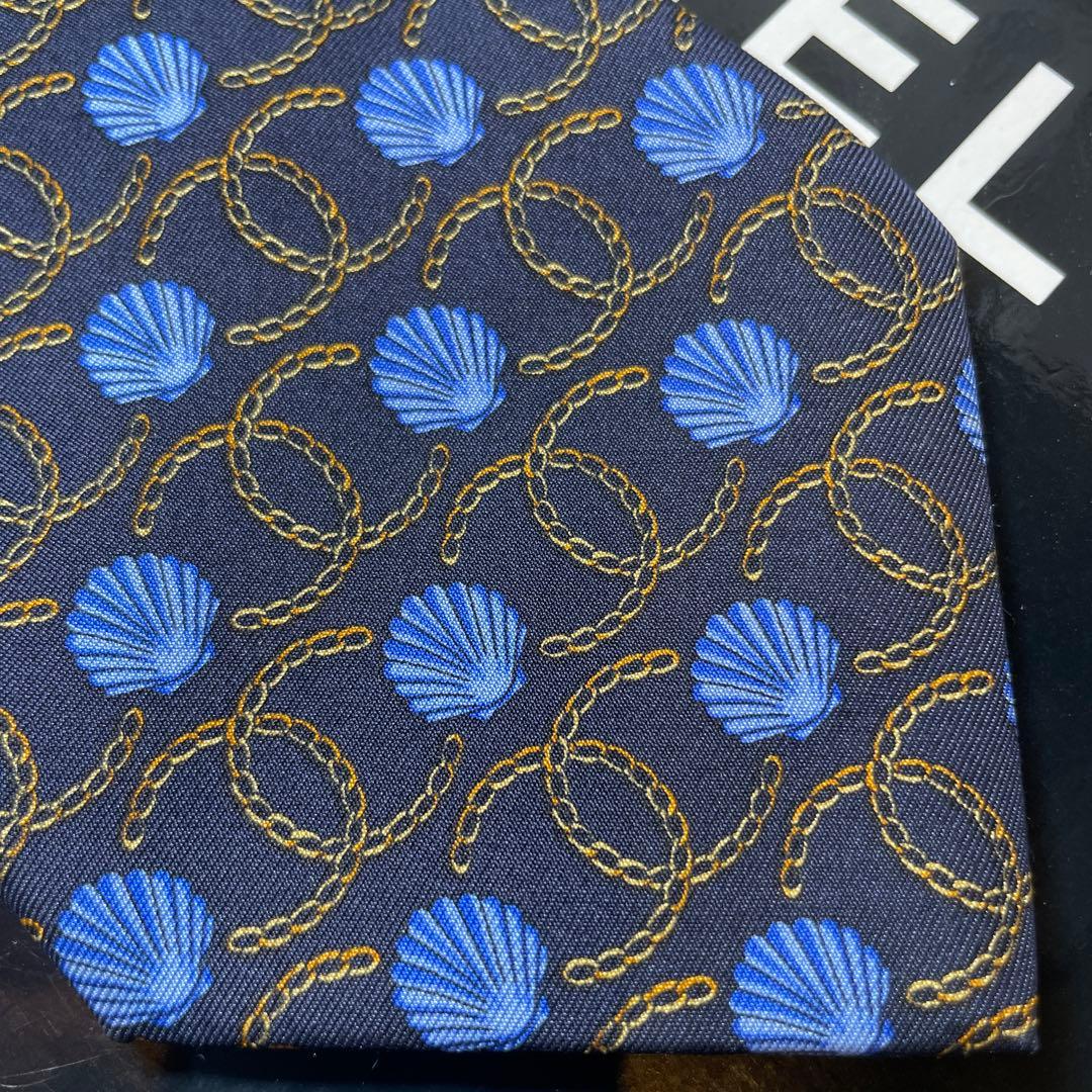 【試着のみ】CHANEL シルク ネクタイ ネイビー　イタリア製