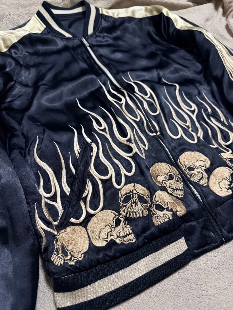 美品 ２面用 JUNK STAR スカル 火 日本限定スカジャン vintage