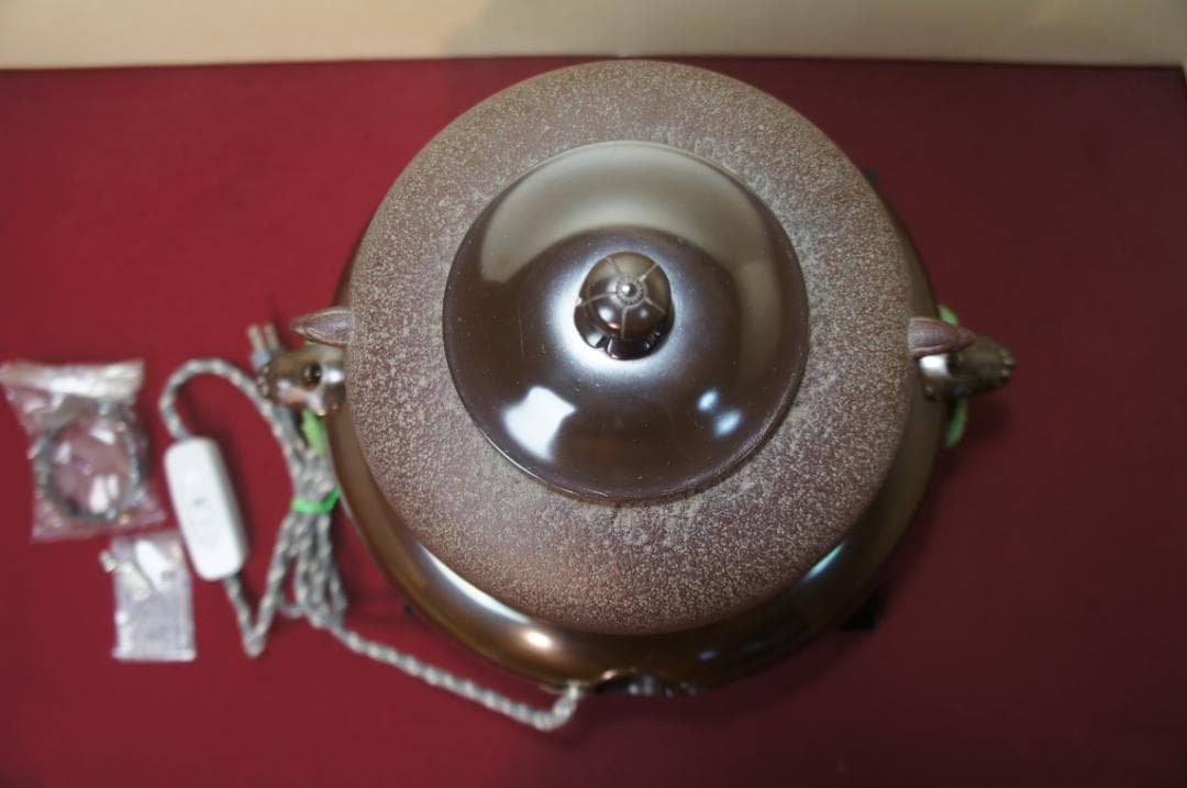 ☆美品 国宝経典作 真形釜添え唐銅鬼面風炉 唐銅蓋 釜鐶 電熱器他送料込み