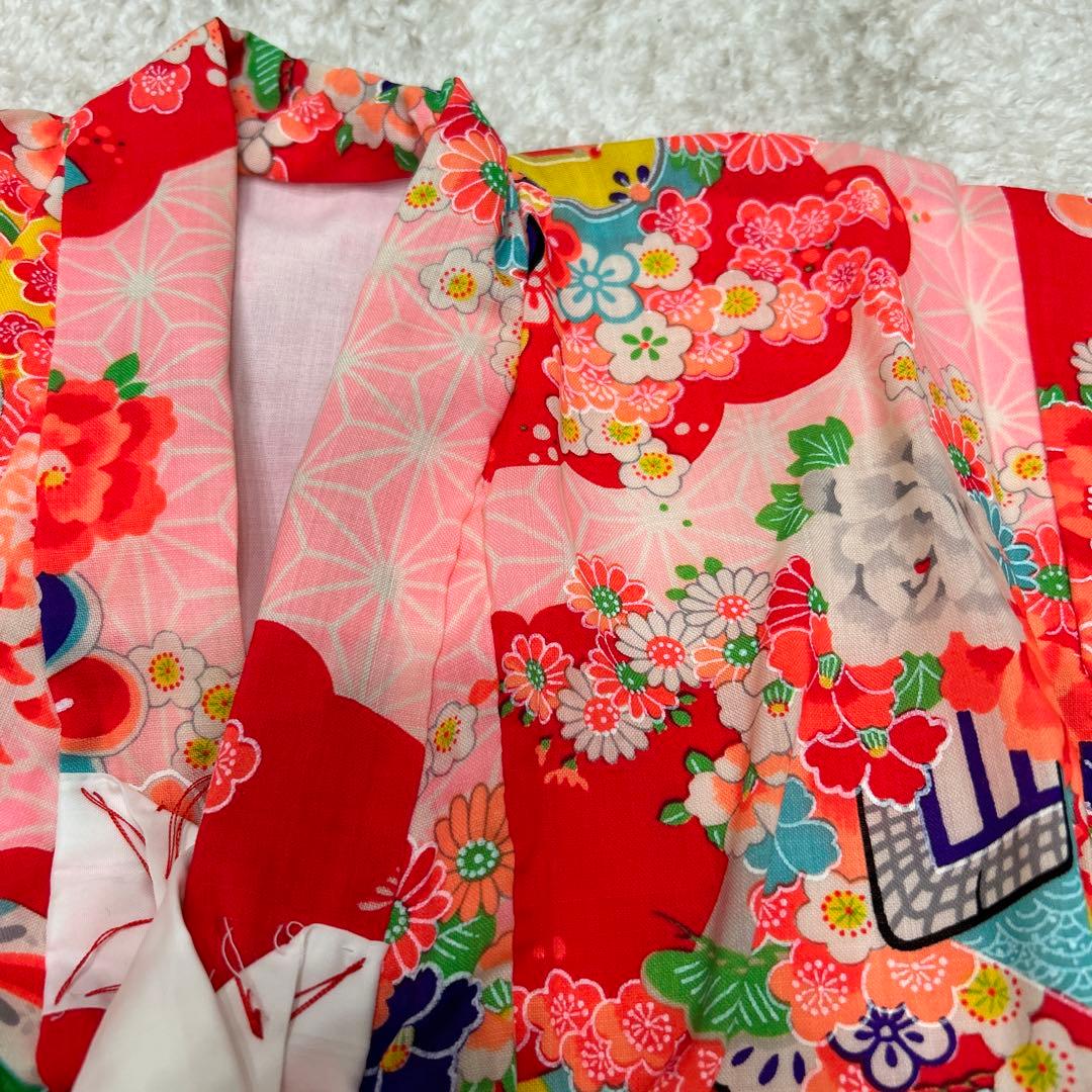 【りあ♡】アンティーク　着物　被布エプロン　友禅染風車　浴衣　帯　セット